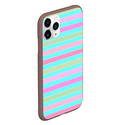 Чехол iPhone 11 Pro матовый Pink turquoise stripes horizontal Полосатый узор, цвет: 3D-коричневый — фото 2