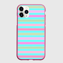 Чехол iPhone 11 Pro матовый Pink turquoise stripes horizontal Полосатый узор, цвет: 3D-малиновый