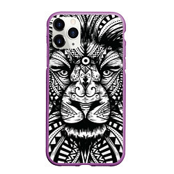 Чехол iPhone 11 Pro матовый Черно белый Африканский Лев Black and White Lion, цвет: 3D-фиолетовый