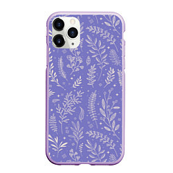 Чехол iPhone 11 Pro матовый Цветы и Листья На Фиолетовом Фоне, цвет: 3D-сиреневый