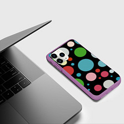 Чехол iPhone 11 Pro матовый Разноцветные круги на чёрном фоне, цвет: 3D-фиолетовый — фото 2
