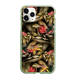 Чехол iPhone 11 Pro матовый Райский сад цветы и фрукты, цвет: 3D-салатовый