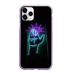 Чехол iPhone 11 Pro матовый Неоновые рука и бриллиант - Фиолетовый, цвет: 3D-сиреневый