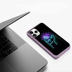 Чехол iPhone 11 Pro матовый Неоновые рука и бриллиант - Фиолетовый, цвет: 3D-сиреневый — фото 2