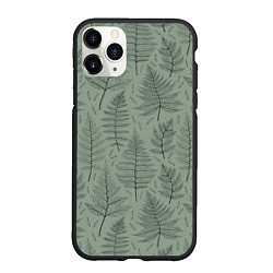 Чехол iPhone 11 Pro матовый Листья папоротника на зеленом фоне Минимализм