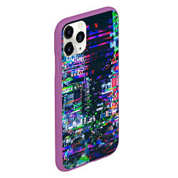 Чехол iPhone 11 Pro матовый Ночной город - glitch, цвет: 3D-фиолетовый — фото 2