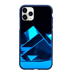 Чехол iPhone 11 Pro матовый Неоновые объёмный куб - Синий, цвет: 3D-тёмно-синий