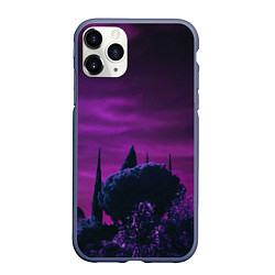 Чехол iPhone 11 Pro матовый Ночное сияние в тёмном лесу - Фиолетовый