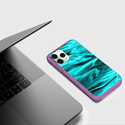 Чехол iPhone 11 Pro матовый Неоновый бирюзовый мраморный узор, цвет: 3D-фиолетовый — фото 2
