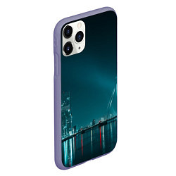 Чехол iPhone 11 Pro матовый Неоновый мост и город - Светло-синий, цвет: 3D-серый — фото 2