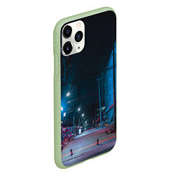 Чехол iPhone 11 Pro матовый Неоновая пустая улица города - Синий, цвет: 3D-салатовый — фото 2