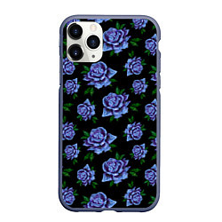 Чехол iPhone 11 Pro матовый Сапфировые розы на черном, цвет: 3D-серый