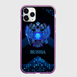 Чехол iPhone 11 Pro матовый Синий неоновый герб России