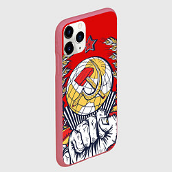 Чехол iPhone 11 Pro матовый СССР серп и молот герб, цвет: 3D-малиновый — фото 2