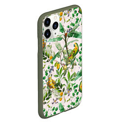 Чехол iPhone 11 Pro матовый Желтые Попугаи С Цветами, цвет: 3D-темно-зеленый — фото 2