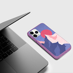 Чехол iPhone 11 Pro матовый Пейзаж гор и леса в стиле ретро, цвет: 3D-фиолетовый — фото 2