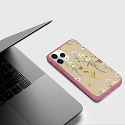 Чехол iPhone 11 Pro матовый Нарисованные Цветы Ромашки и Пчёлы, цвет: 3D-малиновый — фото 2