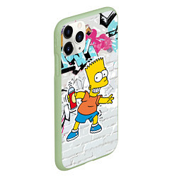 Чехол iPhone 11 Pro матовый Барт Симпсон на фоне стены с граффити, цвет: 3D-салатовый — фото 2