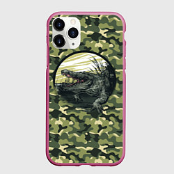 Чехол iPhone 11 Pro матовый Аллигатор: камуфляж, цвет: 3D-малиновый