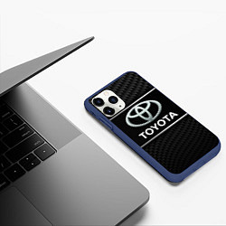 Чехол iPhone 11 Pro матовый Toyota Карбон, цвет: 3D-тёмно-синий — фото 2