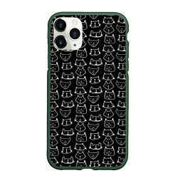 Чехол iPhone 11 Pro матовый Милые Разные Мордочки Котов, цвет: 3D-темно-зеленый