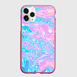 Чехол iPhone 11 Pro матовый Liquid holographic waves, цвет: 3D-малиновый