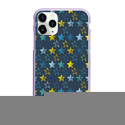 Чехол iPhone 11 Pro матовый Парад звезд на синем фоне, цвет: 3D-светло-сиреневый