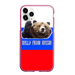 Чехол iPhone 11 Pro матовый Привет из России - медведь и триколор, цвет: 3D-малиновый