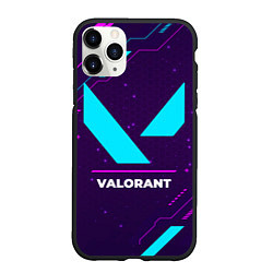 Чехол iPhone 11 Pro матовый Символ Valorant в неоновых цветах на темном фоне