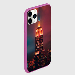 Чехол iPhone 11 Pro матовый Неоновая ночная башня в городе, цвет: 3D-фиолетовый — фото 2