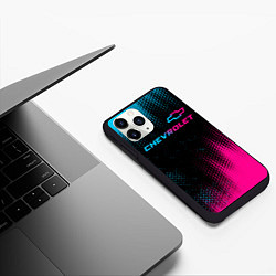 Чехол iPhone 11 Pro матовый Chevrolet - neon gradient: символ сверху, цвет: 3D-черный — фото 2