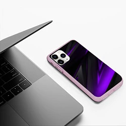 Чехол iPhone 11 Pro матовый Черно-фиолетовая геометрическая абстракция, цвет: 3D-розовый — фото 2
