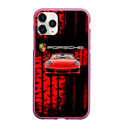 Чехол iPhone 11 Pro матовый Porsche - авто, цвет: 3D-малиновый