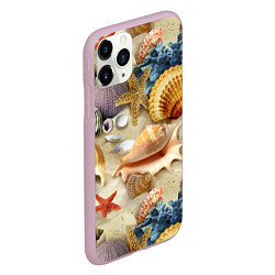 Чехол iPhone 11 Pro матовый Морские раковины, кораллы, морские звёзды на песке, цвет: 3D-розовый — фото 2