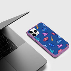 Чехол iPhone 11 Pro матовый Паттерн из морских раковин, цвет: 3D-фиолетовый — фото 2