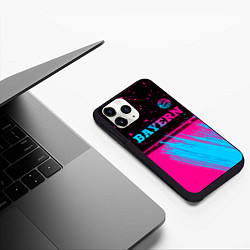 Чехол iPhone 11 Pro матовый Bayern - neon gradient: символ сверху, цвет: 3D-черный — фото 2