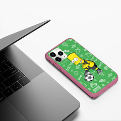 Чехол iPhone 11 Pro матовый Барт Симпсон - крутой футболист!, цвет: 3D-малиновый — фото 2