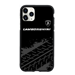 Чехол iPhone 11 Pro матовый Lamborghini speed на темном фоне со следами шин: с