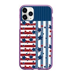 Чехол iPhone 11 Pro матовый Blue stars on a striped pattern