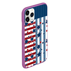 Чехол iPhone 11 Pro матовый Blue stars on a striped pattern, цвет: 3D-фиолетовый — фото 2