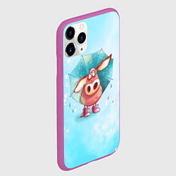 Чехол iPhone 11 Pro матовый Свинка под зонтиком в дождь, цвет: 3D-фиолетовый — фото 2