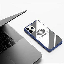 Чехол iPhone 11 Pro матовый Daewoo - серые полосы, цвет: 3D-тёмно-синий — фото 2