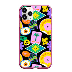 Чехол iPhone 11 Pro матовый Летние наклейки pop-art паттерн