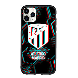 Чехол iPhone 11 Pro матовый Atletico Madrid FC в стиле glitch на темном фоне