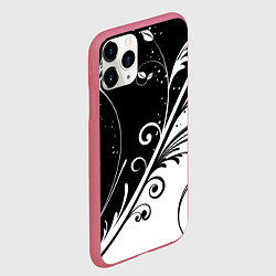 Чехол iPhone 11 Pro матовый Симметричные чёрно белые цветы Symmetrical black a, цвет: 3D-малиновый — фото 2