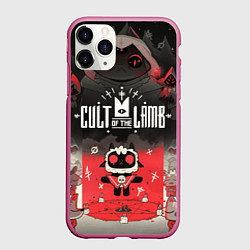 Чехол iPhone 11 Pro матовый Cult of the lamb ритуал, цвет: 3D-малиновый