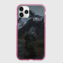 Чехол iPhone 11 Pro матовый STALKER Одиночка На Болотах Возле Вертолёта, цвет: 3D-малиновый