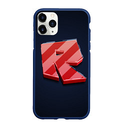 Чехол iPhone 11 Pro матовый Roblox red - Роблокс полосатый логотип, цвет: 3D-тёмно-синий