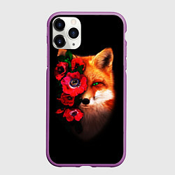 Чехол iPhone 11 Pro матовый Лиса и цветы