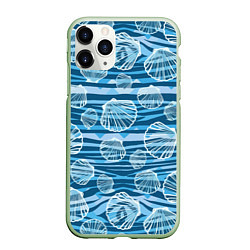Чехол iPhone 11 Pro матовый Паттерн из створок ракушки - океан